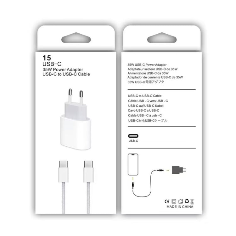 Sạc PD35W cổng USB-C / Type-C kèm cáp dữ liệu Type-C dài 1m, phích cắm EU, phích cắm EU + cáp Type-C