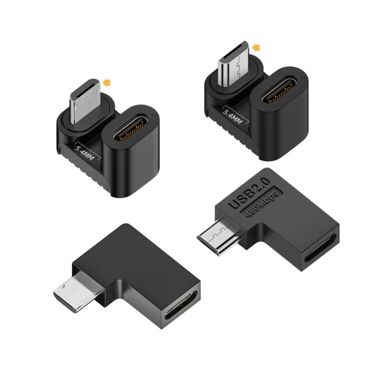 Cáp chuyển đổi Type-C cái sang Micro USB đực truyền dữ liệu và sạc, Type-C cái sang Micro đực hình chữ U phía sau, Type-C cái sang Micro đực hình chữ U phía trước, Type-C cái sang Micro đực uốn phải, Type-C cái sang Micro đực uốn trái