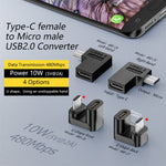 Cáp chuyển đổi Type-C cái sang Micro USB đực truyền dữ liệu và sạc, Type-C cái sang Micro đực hình chữ U phía sau, Type-C cái sang Micro đực hình chữ U phía trước, Type-C cái sang Micro đực uốn phải, Type-C cái sang Micro đực uốn trái