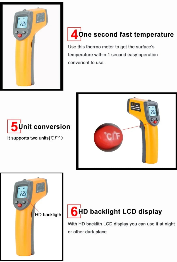 Bộ điều khiển cảm biến nhiệt độ laser hồng ngoại kỹ thuật số GM320, nhiệt kế cầm tay GM320