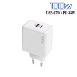 Sạc điện thoại di động USB 67W / Type-C PD 33W siêu nhanh, giao thức đầy đủ, phích cắm EU, phích cắm EU