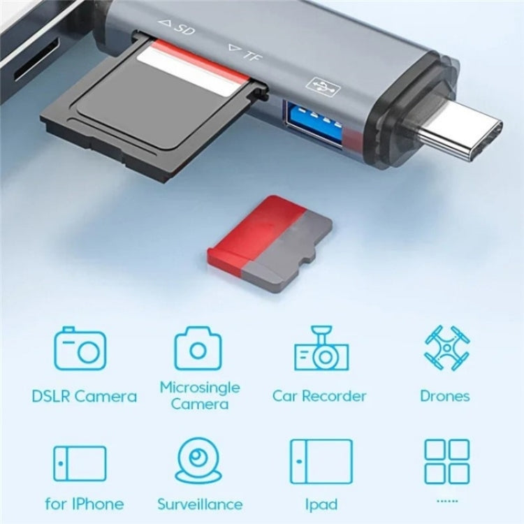 Bộ chuyển đổi dữ liệu U-Disk ADS-306 USB / 8 Pin / Type-C đọc thẻ SD TF, ADS-306