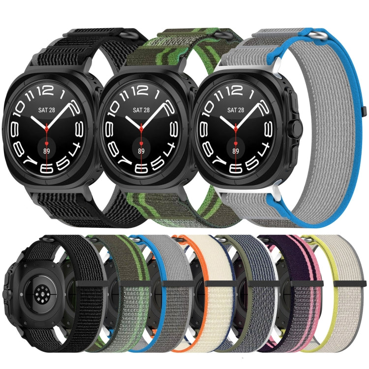 For Galaxy Watch Ultra2 2026 / 2025 / 1 2024 Hook and Loop Fastener Loop Nylon Watch Band, Orange+Beige, Pink+Purple, Black+Gray, Yellow+Gray, Blue+Gray, Green+Grey, Dark Green