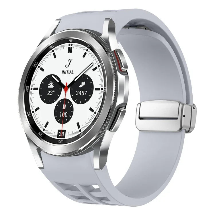 Dây đồng hồ silicone khóa gập nam châm Richard màu bạc, cho Samsung Galaxy Watch 4 Classic 42 / 46mm