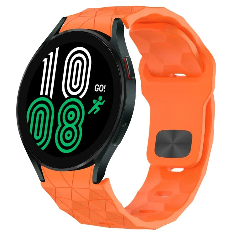Football texture silicone watch band in vibrant orange color for Samsung Galaxy Watch 4 and Classic models.