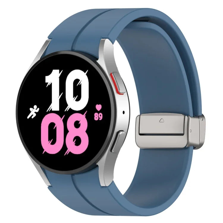 Dây đồng hồ silicone khóa gập nam châm màu bạc, cho Samsung Galaxy Watch FE 40mm, cho Samsung Galaxy Watch7 40 / 44mm