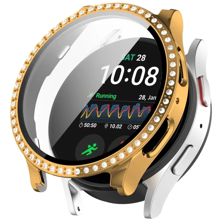 Ốp bảo vệ đồng hồ tích hợp PC kim cương hàng đơn + phim cường lực, cho Samsung Galaxy Watch 7 44mm, cho Samsung Galaxy Watch 7 40mm