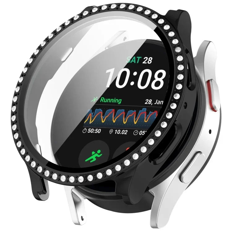 Ốp bảo vệ đồng hồ tích hợp PC kim cương hàng đơn + phim cường lực, cho Samsung Galaxy Watch 7 44mm, cho Samsung Galaxy Watch 7 40mm