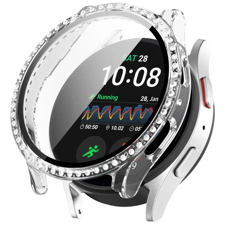 Ốp bảo vệ đồng hồ tích hợp PC kim cương hàng đơn + phim cường lực, cho Samsung Galaxy Watch 7 44mm, cho Samsung Galaxy Watch 7 40mm