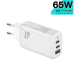 Adapter laptop / tablet GaN PD65W 65W cổng đôi USB-C+USB-A TE, phích cắm EU