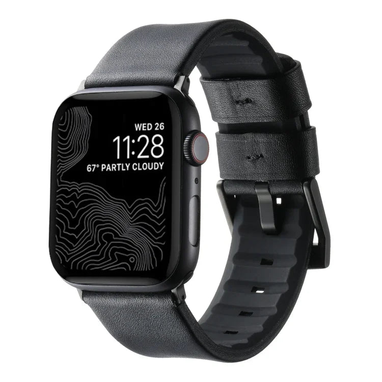 Dây đồng hồ silicone lai da thật, Dành cho Apple Watch Series 10 46mm, Dành cho Apple Watch Series 10 42mm, Dành cho Apple Watch SE 2023 44mm, Dành cho Apple Watch SE 2023 40mm, Dành cho Apple Watch Ultra 2 49mm, Dành cho Apple Watch Series 9 45mm