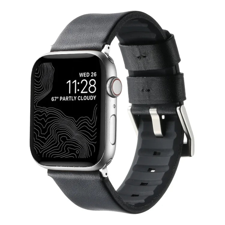 Dây đồng hồ silicone lai da thật, Dành cho Apple Watch Series 10 46mm, Dành cho Apple Watch Series 10 42mm, Dành cho Apple Watch SE 2023 44mm, Dành cho Apple Watch SE 2023 40mm, Dành cho Apple Watch Ultra 2 49mm, Dành cho Apple Watch Series 9 45mm
