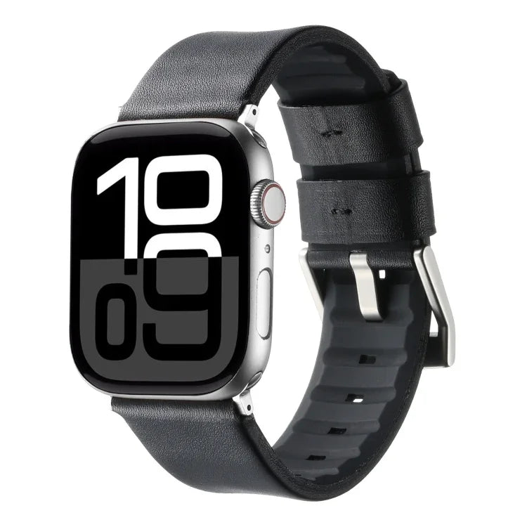 Dây đồng hồ silicone lai da thật, Dành cho Apple Watch Series 10 46mm, Dành cho Apple Watch Series 10 42mm, Dành cho Apple Watch SE 2023 44mm, Dành cho Apple Watch SE 2023 40mm, Dành cho Apple Watch Ultra 2 49mm, Dành cho Apple Watch Series 9 45mm