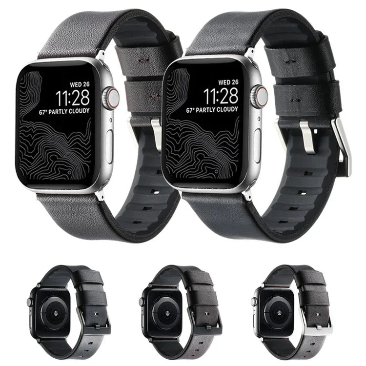 Dây đồng hồ silicone lai da thật, Dành cho Apple Watch Series 10 46mm, Dành cho Apple Watch Series 10 42mm, Dành cho Apple Watch SE 2023 44mm, Dành cho Apple Watch SE 2023 40mm, Dành cho Apple Watch Ultra 2 49mm, Dành cho Apple Watch Series 9 45mm