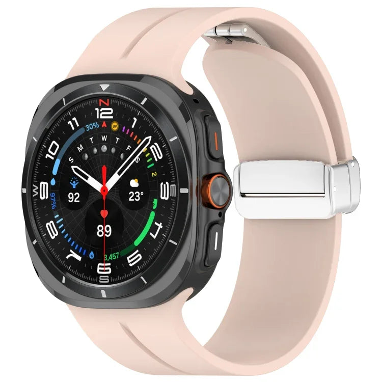 Dây đồng hồ silicone khóa gập nam châm rãnh bạc cho Samsung Galaxy Watch Ultra 47mm / Ultra 2025