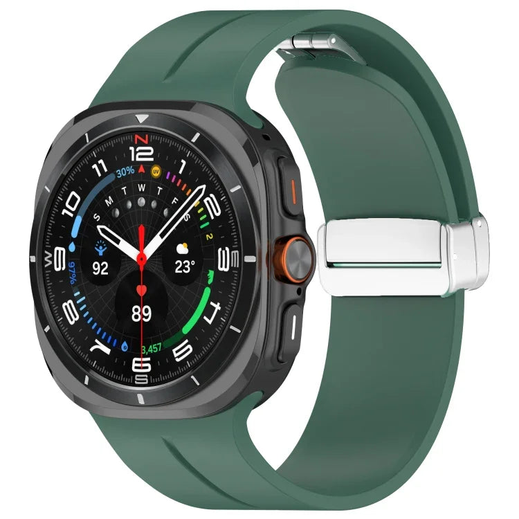 Dây đồng hồ silicone khóa gập nam châm rãnh bạc cho Samsung Galaxy Watch Ultra 47mm / Ultra 2025