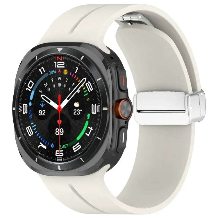 Dây đồng hồ silicone khóa gập nam châm rãnh bạc cho Samsung Galaxy Watch Ultra 47mm / Ultra 2025