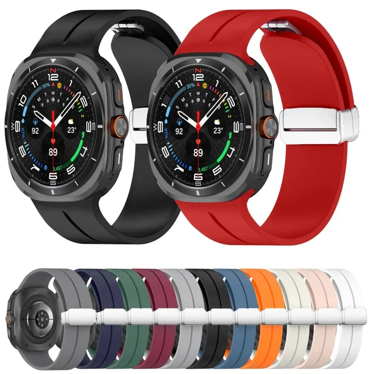 Dây đồng hồ silicone khóa gập nam châm rãnh bạc cho Samsung Galaxy Watch Ultra 47mm / Ultra 2025