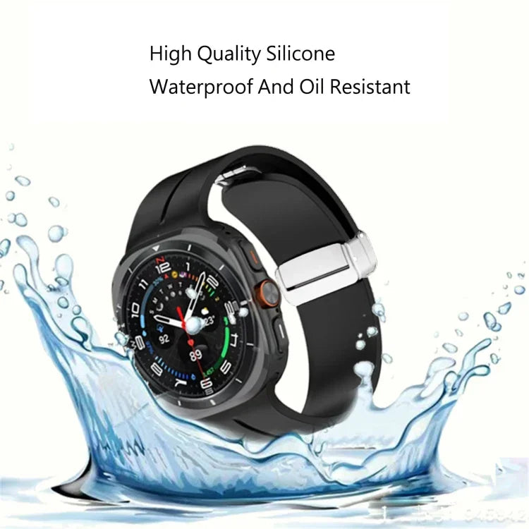 Dây đồng hồ silicone khóa gập nam châm rãnh bạc cho Samsung Galaxy Watch Ultra 47mm / Ultra 2025