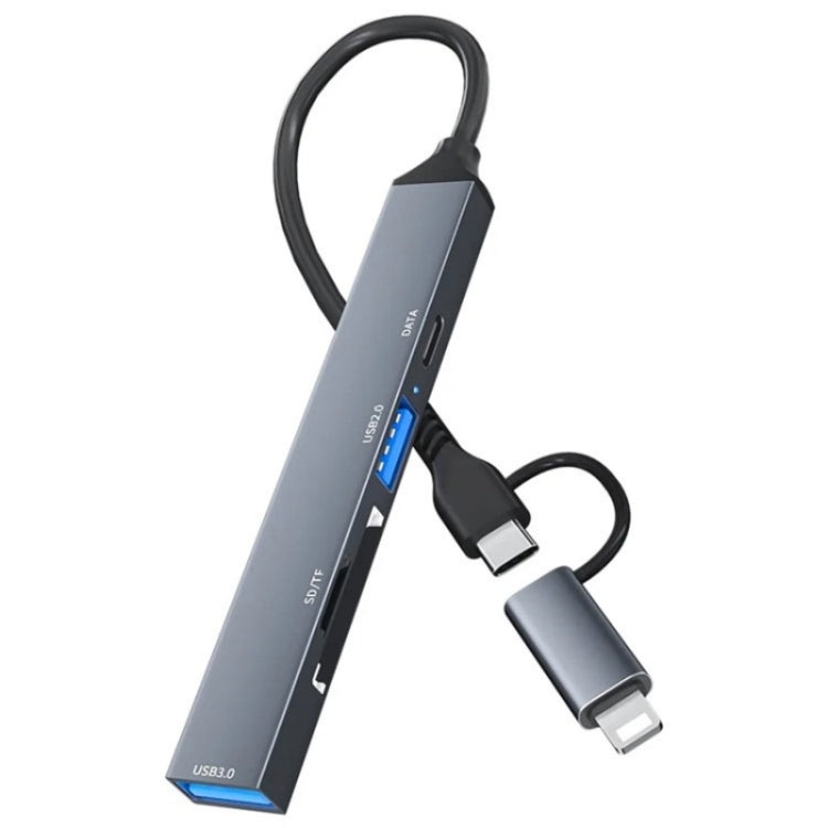 Bộ mở rộng hub chuyển đổi ADS-805 8 Pin + Type-C sang USB-C dữ liệu + USB 2.0 / 3.0 + đầu đọc thẻ SD / TF, ADS-805