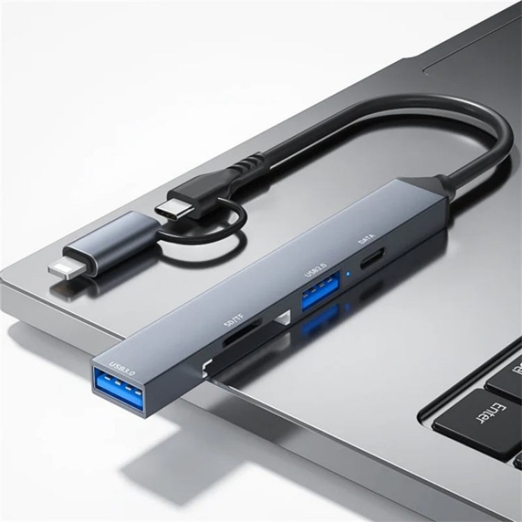 Bộ mở rộng hub chuyển đổi ADS-805 8 Pin + Type-C sang USB-C dữ liệu + USB 2.0 / 3.0 + đầu đọc thẻ SD / TF, ADS-805