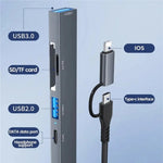 Bộ mở rộng hub chuyển đổi ADS-805 8 Pin + Type-C sang USB-C dữ liệu + USB 2.0 / 3.0 + đầu đọc thẻ SD / TF, ADS-805