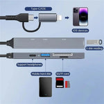 Bộ mở rộng hub chuyển đổi ADS-805 8 Pin + Type-C sang USB-C dữ liệu + USB 2.0 / 3.0 + đầu đọc thẻ SD / TF, ADS-805