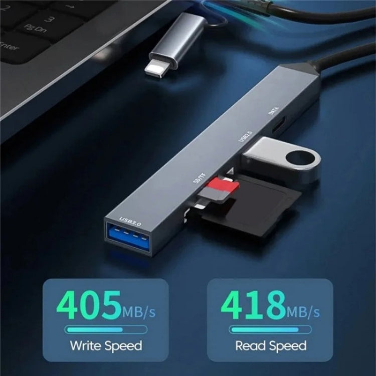 Bộ mở rộng hub chuyển đổi ADS-805 8 Pin + Type-C sang USB-C dữ liệu + USB 2.0 / 3.0 + đầu đọc thẻ SD / TF, ADS-805