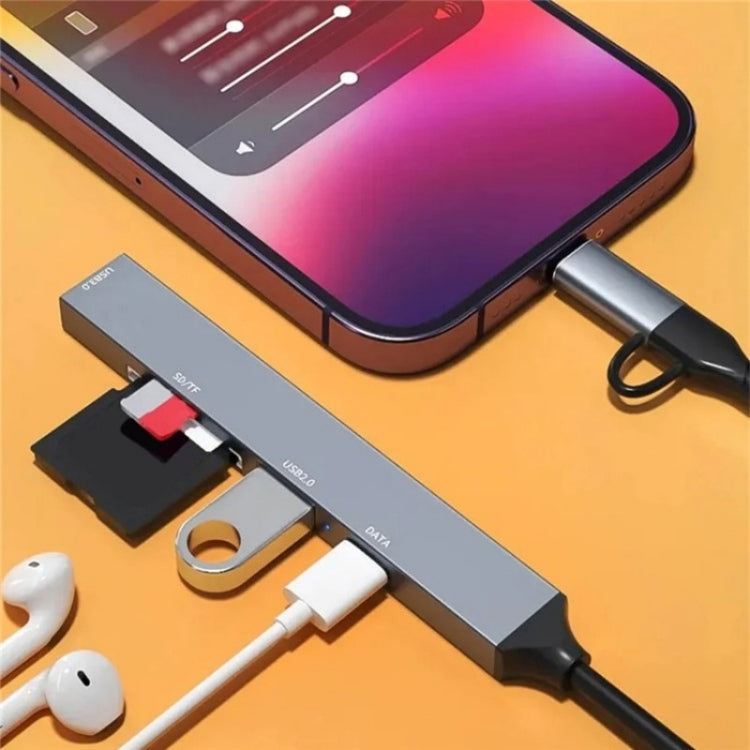 Bộ mở rộng hub chuyển đổi ADS-805 8 Pin + Type-C sang USB-C dữ liệu + USB 2.0 / 3.0 + đầu đọc thẻ SD / TF, ADS-805