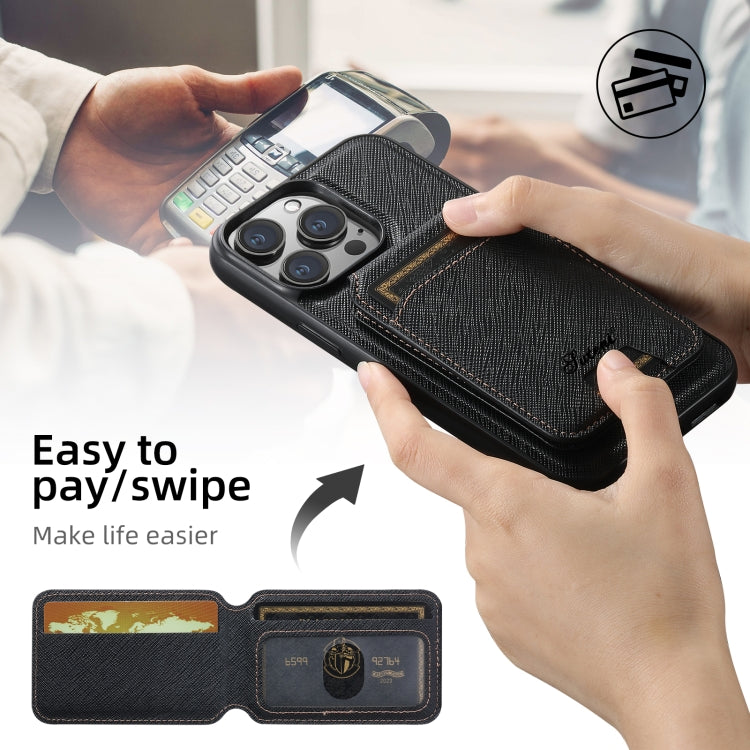 Suteni H18 Cross Grain MagSafe Wallet Leather Phone Case, For iPhone 13 Pro Max, For iPhone 13 Pro, For iPhone 13, For iPhone 12, For iPhone 12 Pro Max, For iPhone 12 Pro