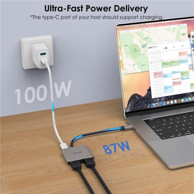 Bộ chuyển đổi WAVLINK UHP510 Pro 87W PD sạc USB C sang hai màn hình HD 4K 60Hz