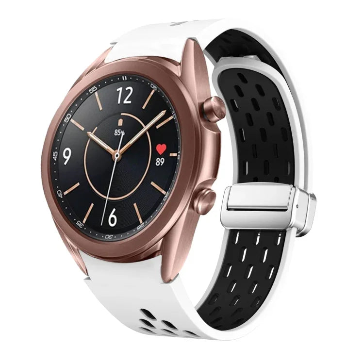 Dây đồng hồ silicone khóa gập nam châm bạc hai màu, dành cho Samsung Galaxy Watch 3 41mm, dành cho Samsung Galaxy Watch Active, dành cho Samsung Galaxy Watch 42mm, dành cho Samsung Gear S2 Classic