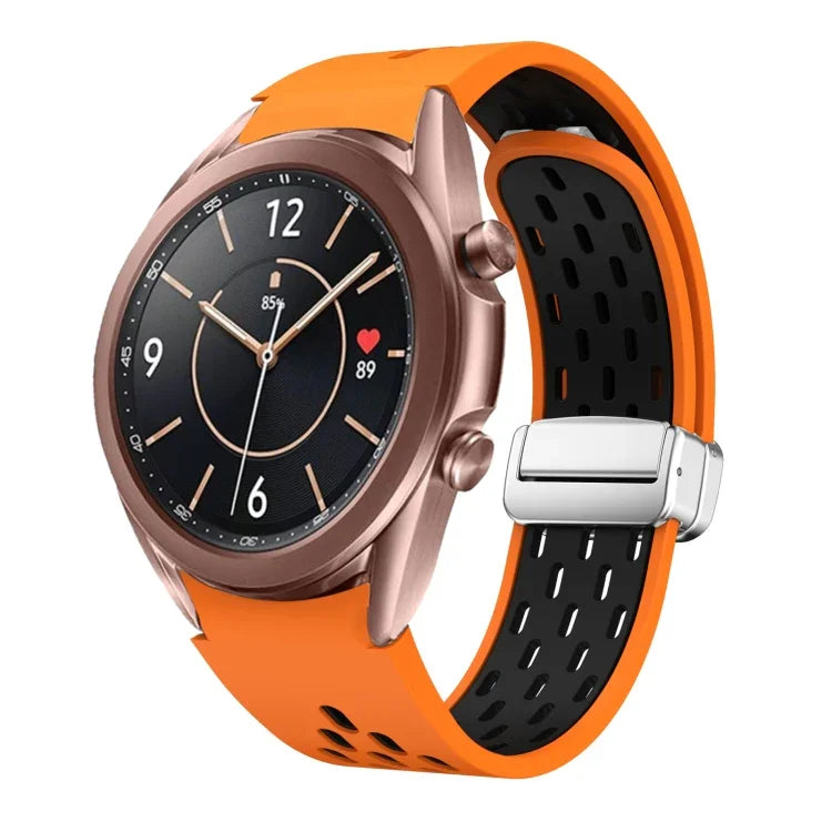 Dây đồng hồ silicone khóa gập nam châm bạc hai màu, dành cho Samsung Galaxy Watch 3 41mm, dành cho Samsung Galaxy Watch Active, dành cho Samsung Galaxy Watch 42mm, dành cho Samsung Gear S2 Classic