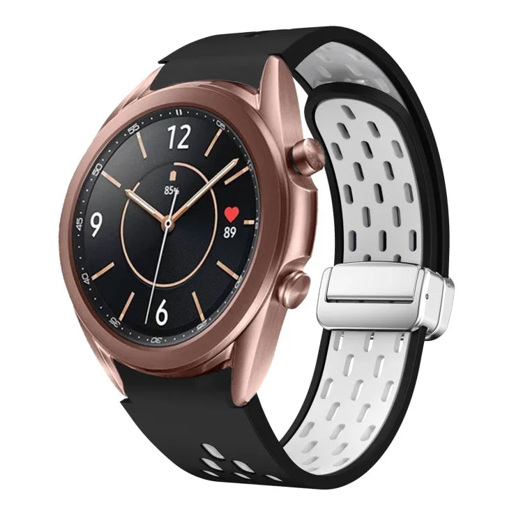 Dây đồng hồ silicone khóa gập nam châm bạc hai màu, dành cho Samsung Galaxy Watch 3 41mm, dành cho Samsung Galaxy Watch Active, dành cho Samsung Galaxy Watch 42mm, dành cho Samsung Gear S2 Classic
