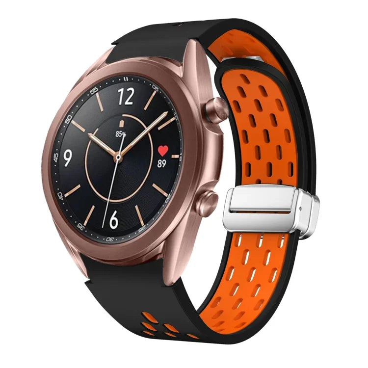 Dây đồng hồ silicone khóa gập nam châm bạc hai màu, dành cho Samsung Galaxy Watch 3 41mm, dành cho Samsung Galaxy Watch Active, dành cho Samsung Galaxy Watch 42mm, dành cho Samsung Gear S2 Classic
