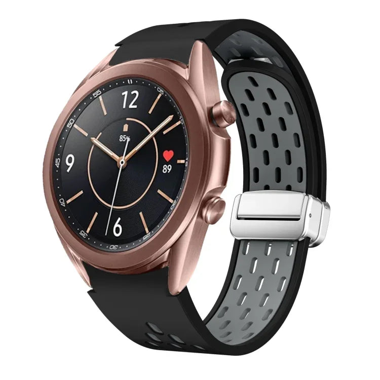 Dây đồng hồ silicone khóa gập nam châm bạc hai màu, dành cho Samsung Galaxy Watch 3 41mm, dành cho Samsung Galaxy Watch Active, dành cho Samsung Galaxy Watch 42mm, dành cho Samsung Gear S2 Classic