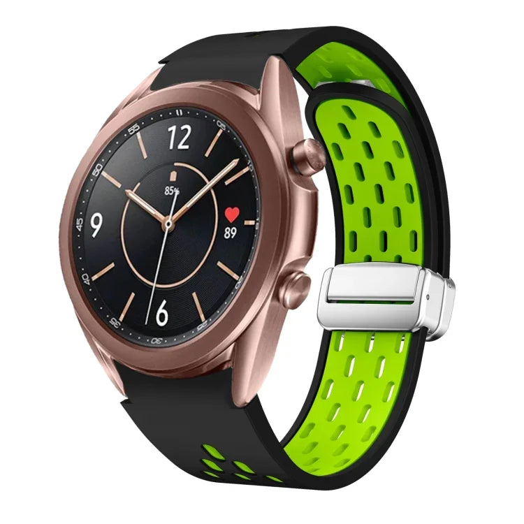 Dây đồng hồ silicone khóa gập nam châm bạc hai màu, dành cho Samsung Galaxy Watch 3 41mm, dành cho Samsung Galaxy Watch Active, dành cho Samsung Galaxy Watch 42mm, dành cho Samsung Gear S2 Classic