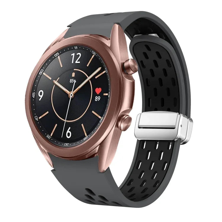 Dây đồng hồ silicone khóa gập nam châm bạc hai màu, dành cho Samsung Galaxy Watch 3 41mm, dành cho Samsung Galaxy Watch Active, dành cho Samsung Galaxy Watch 42mm, dành cho Samsung Gear S2 Classic