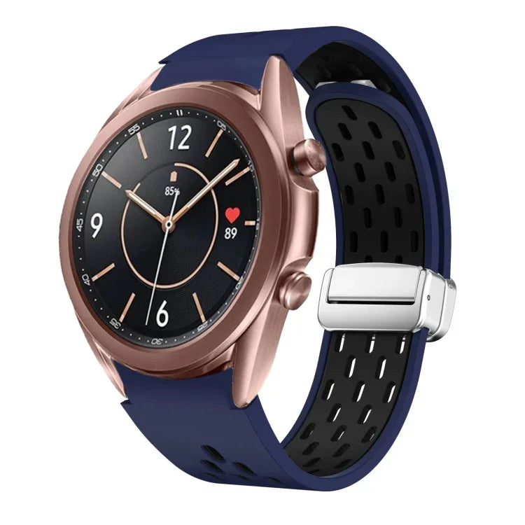 Dây đồng hồ silicone khóa gập nam châm bạc hai màu, dành cho Samsung Galaxy Watch 3 41mm, dành cho Samsung Galaxy Watch Active, dành cho Samsung Galaxy Watch 42mm, dành cho Samsung Gear S2 Classic