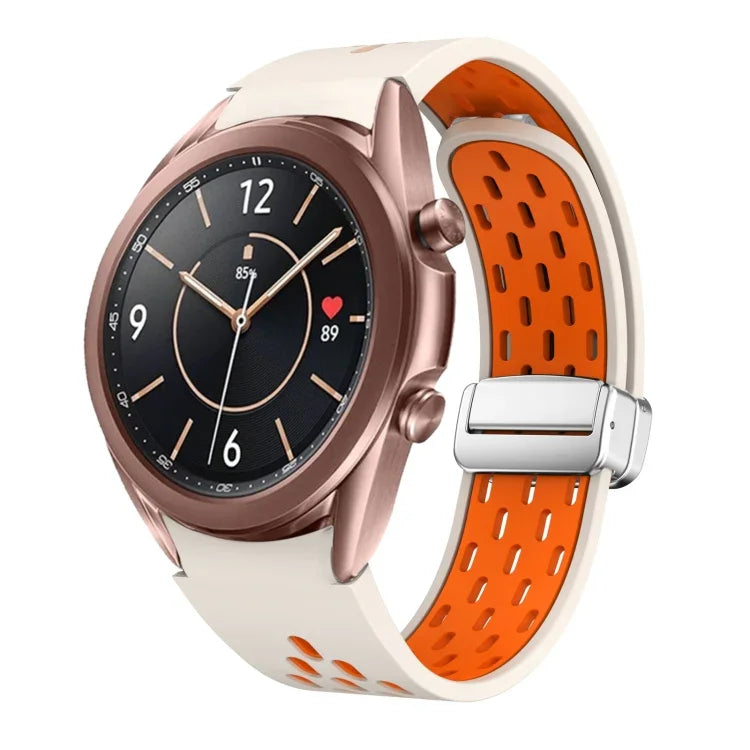 Dây đồng hồ silicone khóa gập nam châm bạc hai màu, dành cho Samsung Galaxy Watch 3 41mm, dành cho Samsung Galaxy Watch Active, dành cho Samsung Galaxy Watch 42mm, dành cho Samsung Gear S2 Classic