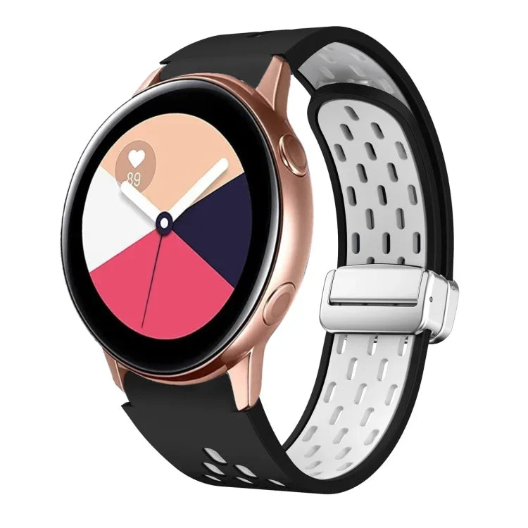 Dây đồng hồ silicone khóa gập nam châm bạc hai màu, dành cho Samsung Galaxy Watch 3 41mm, dành cho Samsung Galaxy Watch Active, dành cho Samsung Galaxy Watch 42mm, dành cho Samsung Gear S2 Classic