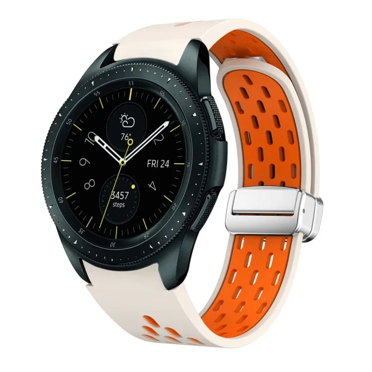 Dây đồng hồ silicone khóa gập nam châm bạc hai màu, dành cho Samsung Galaxy Watch 3 41mm, dành cho Samsung Galaxy Watch Active, dành cho Samsung Galaxy Watch 42mm, dành cho Samsung Gear S2 Classic