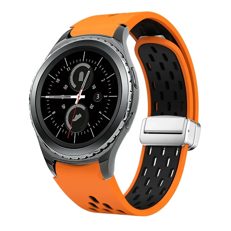 Dây đồng hồ silicone khóa gập nam châm bạc hai màu, dành cho Samsung Galaxy Watch 3 41mm, dành cho Samsung Galaxy Watch Active, dành cho Samsung Galaxy Watch 42mm, dành cho Samsung Gear S2 Classic
