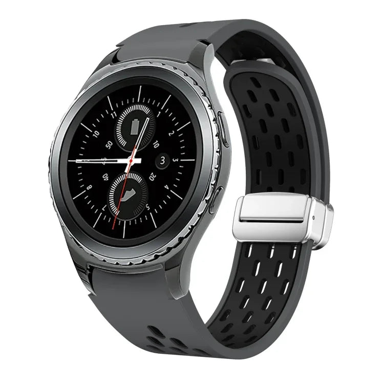 Dây đồng hồ silicone khóa gập nam châm bạc hai màu, dành cho Samsung Galaxy Watch 3 41mm, dành cho Samsung Galaxy Watch Active, dành cho Samsung Galaxy Watch 42mm, dành cho Samsung Gear S2 Classic