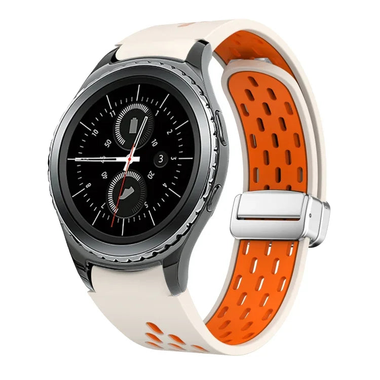 Dây đồng hồ silicone khóa gập nam châm bạc hai màu, dành cho Samsung Galaxy Watch 3 41mm, dành cho Samsung Galaxy Watch Active, dành cho Samsung Galaxy Watch 42mm, dành cho Samsung Gear S2 Classic