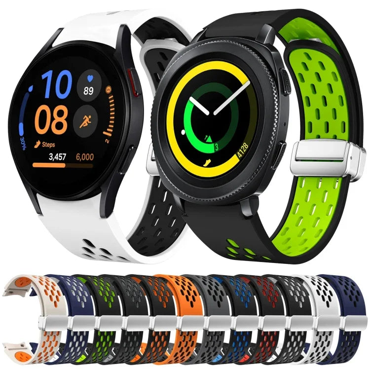 Dây đồng hồ silicone khóa gập nam châm bạc hai màu, dành cho Samsung Galaxy Watch 3 41mm, dành cho Samsung Galaxy Watch Active, dành cho Samsung Galaxy Watch 42mm, dành cho Samsung Gear S2 Classic