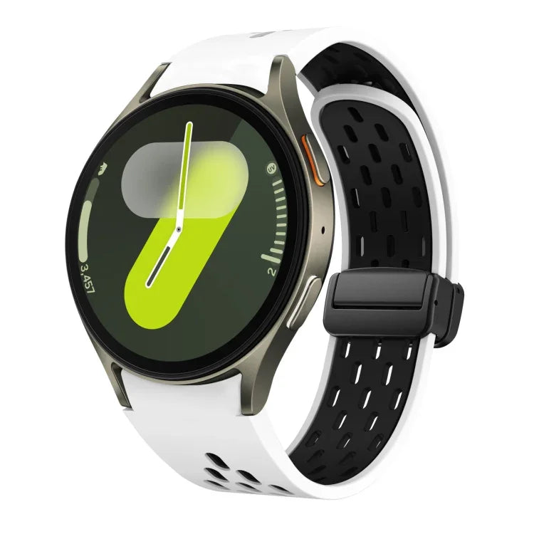 Dây đồng hồ silicone khóa gập nam châm hai màu đen, cho Samsung Galaxy Watch 7 40 / 44mm, cho Samsung Galaxy Watch 5 40 / 44mm, cho Samsung Galaxy Watch 4 40 / 44mm, cho Samsung Galaxy Watch 4 Classic 42 / 46mm