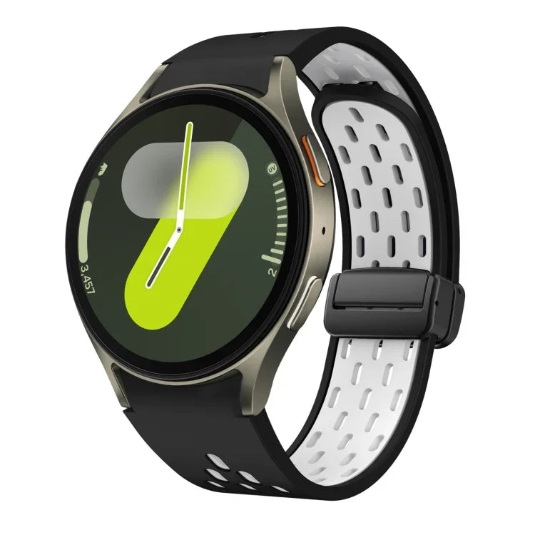 Dây đồng hồ silicone khóa gập nam châm hai màu đen, cho Samsung Galaxy Watch 7 40 / 44mm, cho Samsung Galaxy Watch 5 40 / 44mm, cho Samsung Galaxy Watch 4 40 / 44mm, cho Samsung Galaxy Watch 4 Classic 42 / 46mm