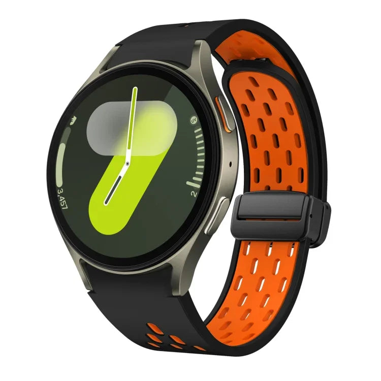 Dây đồng hồ silicone khóa gập nam châm hai màu đen, cho Samsung Galaxy Watch 7 40 / 44mm, cho Samsung Galaxy Watch 5 40 / 44mm, cho Samsung Galaxy Watch 4 40 / 44mm, cho Samsung Galaxy Watch 4 Classic 42 / 46mm