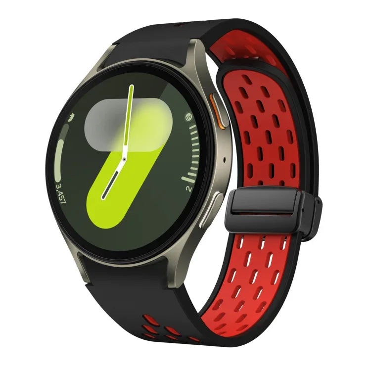Dây đồng hồ silicone khóa gập nam châm hai màu đen, cho Samsung Galaxy Watch 7 40 / 44mm, cho Samsung Galaxy Watch 5 40 / 44mm, cho Samsung Galaxy Watch 4 40 / 44mm, cho Samsung Galaxy Watch 4 Classic 42 / 46mm